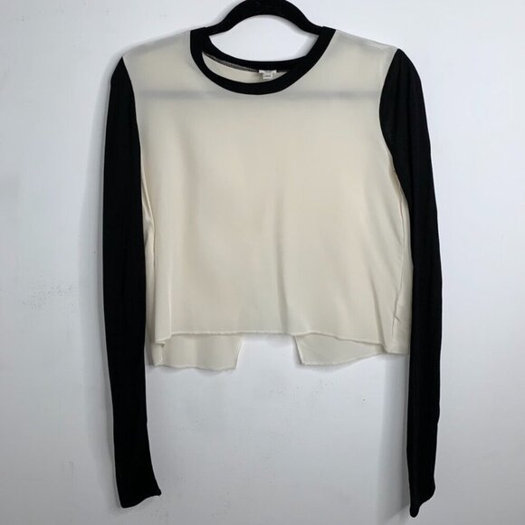 Aritzia Wilfred Blouse Top Long Sleeve Slit open back Silk Cropped Black XS - Picture 5 of 15